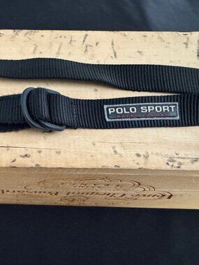 Polo Sport black webbed d-ring belt; 45" end to end